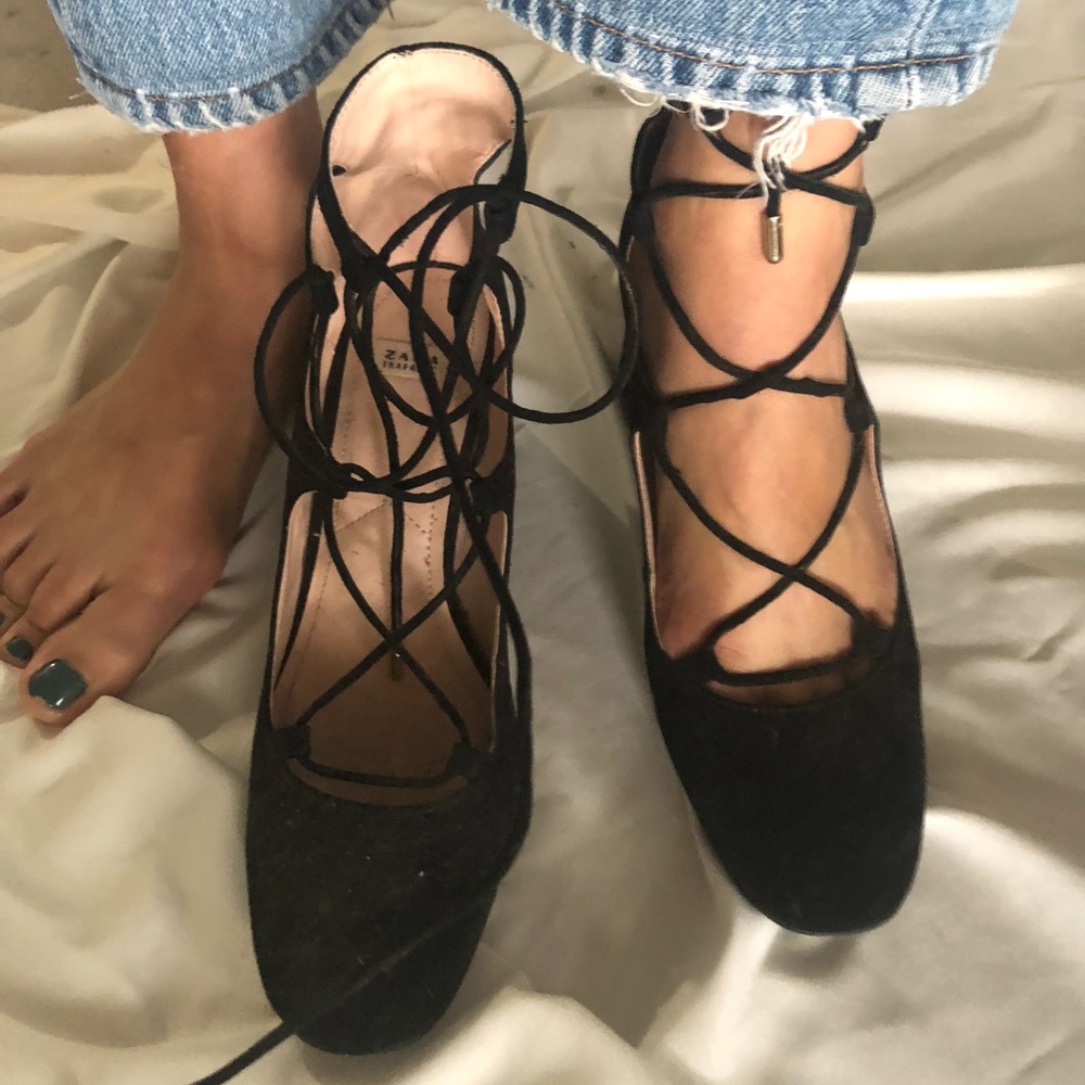 Zara black lace-up pumps in size 36